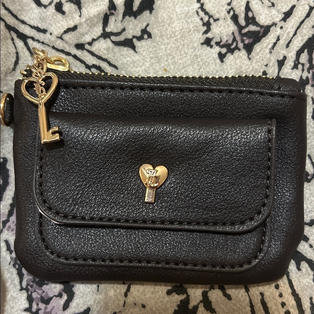 Juicy Couture Faux Leather Black key keychain Women's coin purse Bag wallet